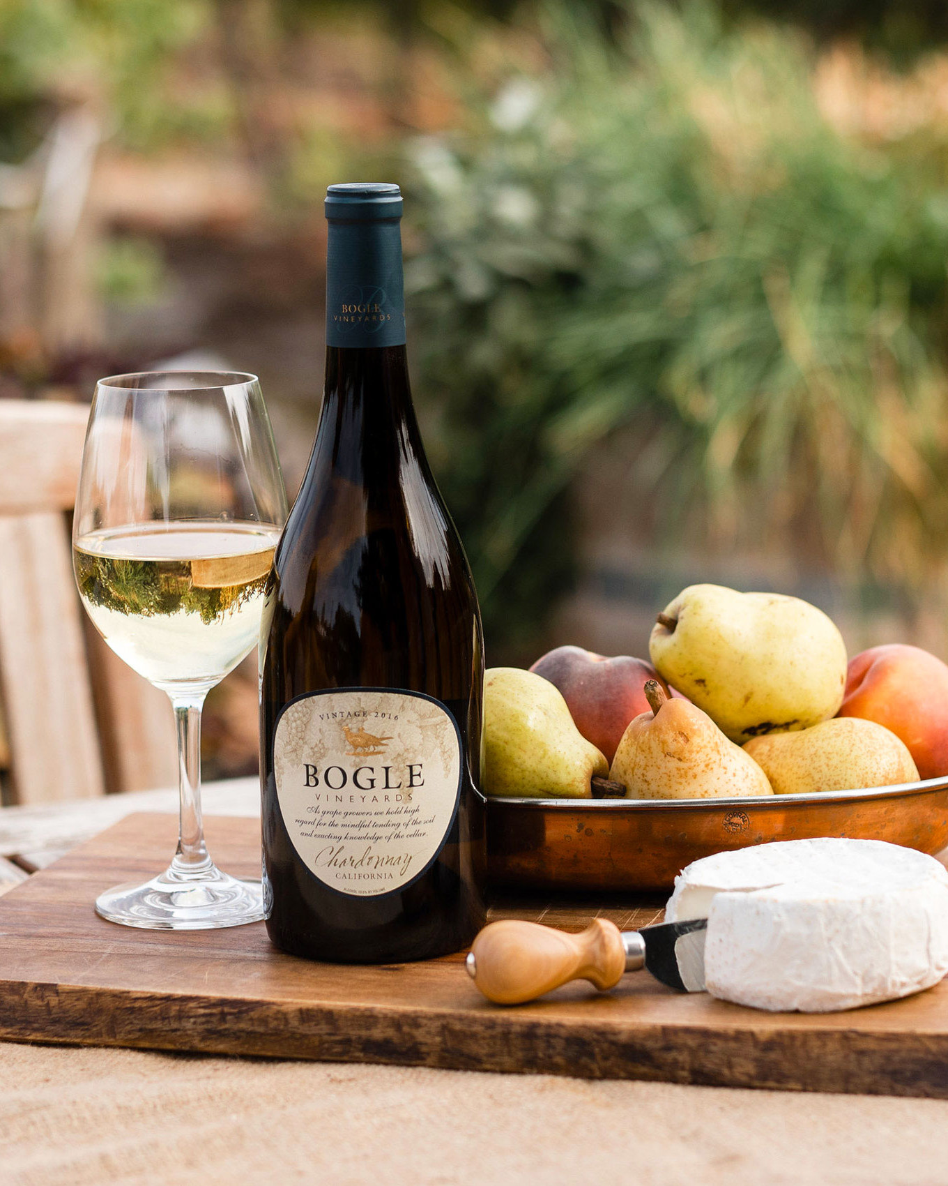 Bottle of white wine sitting on table