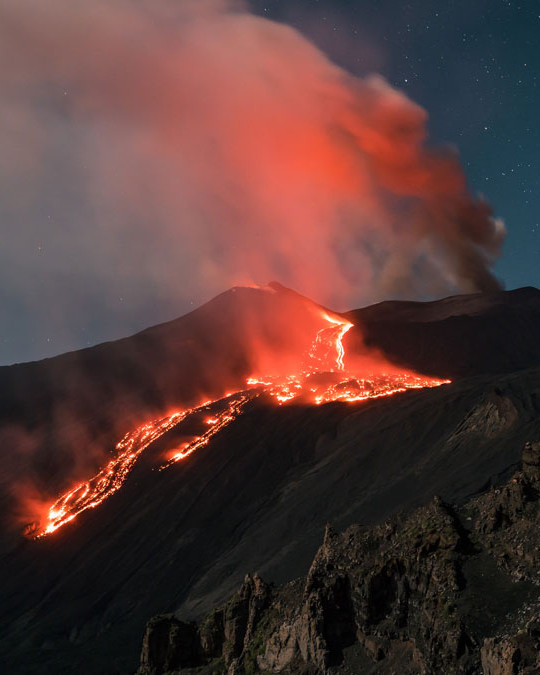 Mount Etna volcano erupting