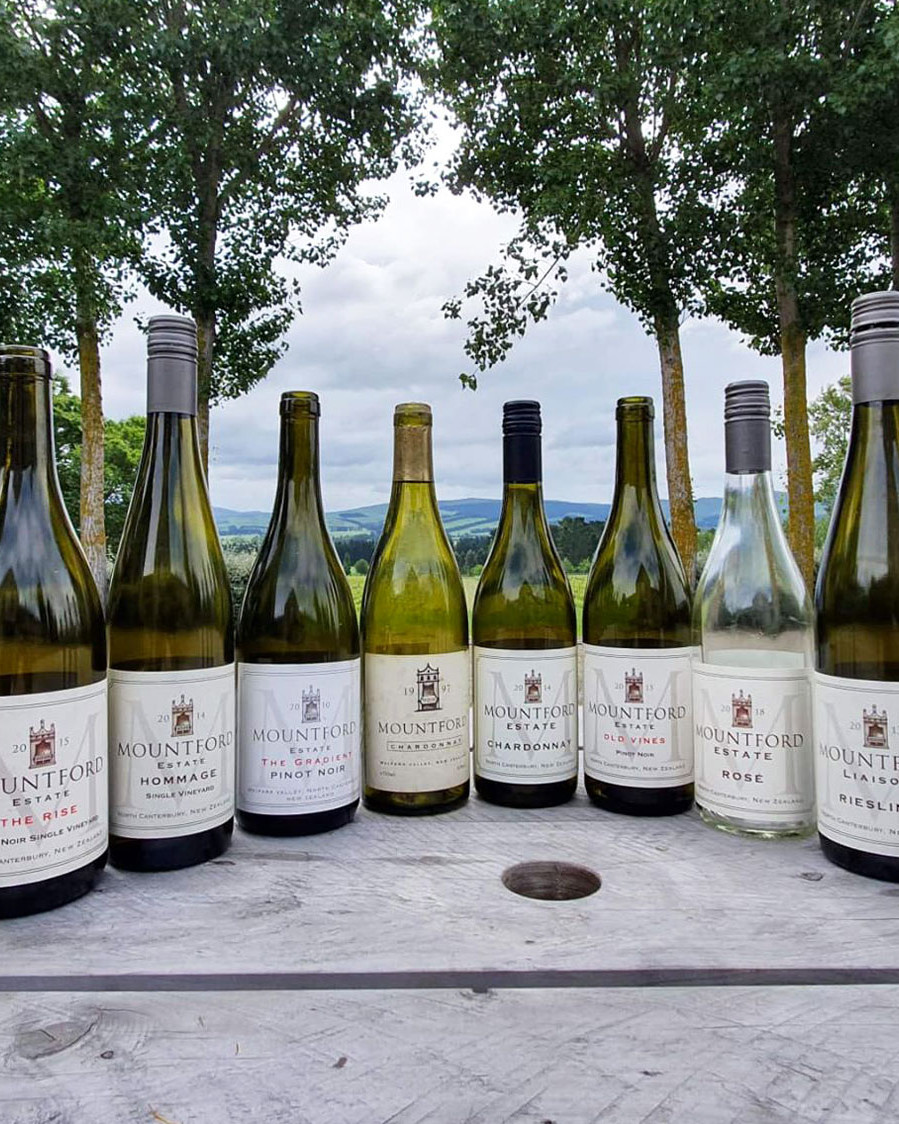 Wines lined up on table