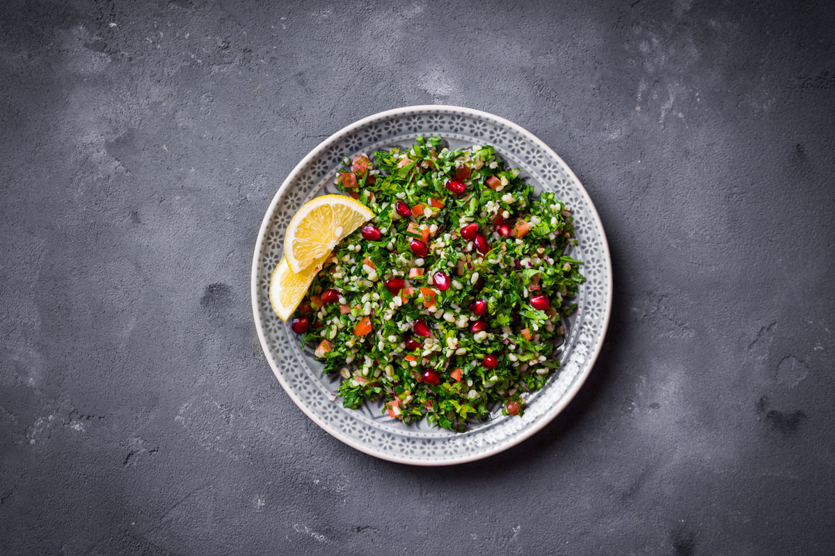 Bowl of salad on table