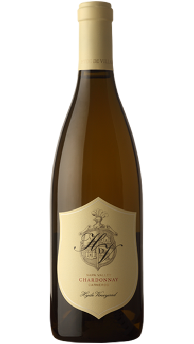 A product shot of the Hyde de Villaine Chardonnay bottle